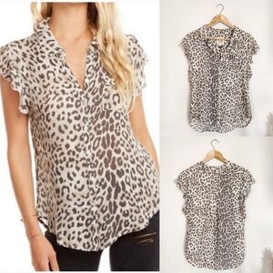 Chaser | NWT Flutter Sleeve Boho Leopard Print Button Down Top